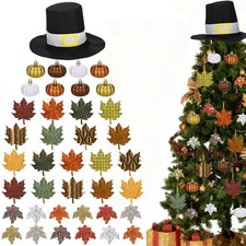 Soulchen 39 Pc Fall Thanksgiving Tree Ornaments Set Orange Brown Gold