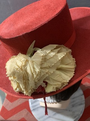 Original Antique Lady Red Hat. Velvet wide brim Victorian 