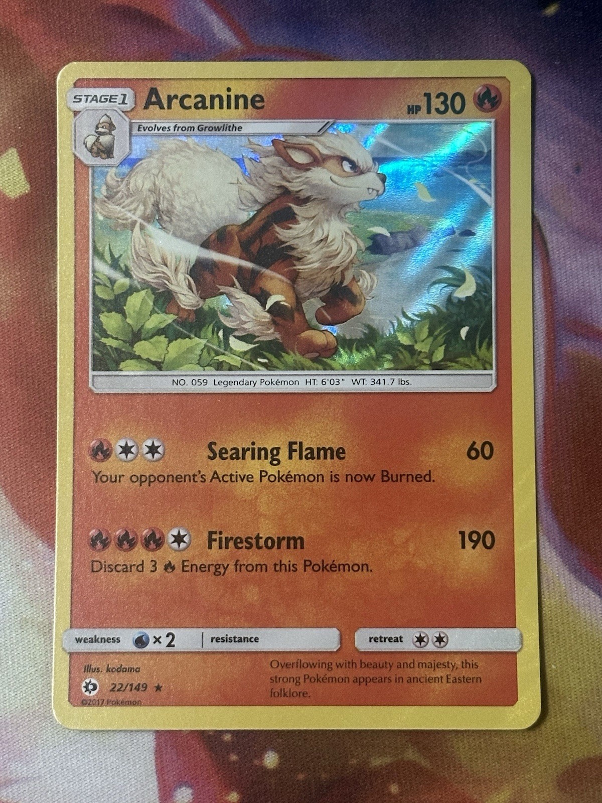 Arcanine 22/149 Sun & Moon Base Set Pokemon Holo foil Rare 2017