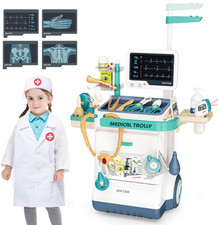 Doctor Kit for Kids 28 Accessories Pretend Medical Station Set Mobile Cart with