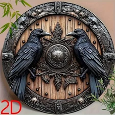 Viking Shield Raven 8x8 Vintage Sign - Norse Mythology Decor