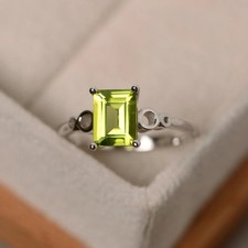 2CT Peridot Gemstone 925 Silver Plated Cocktail Ring Duty Free