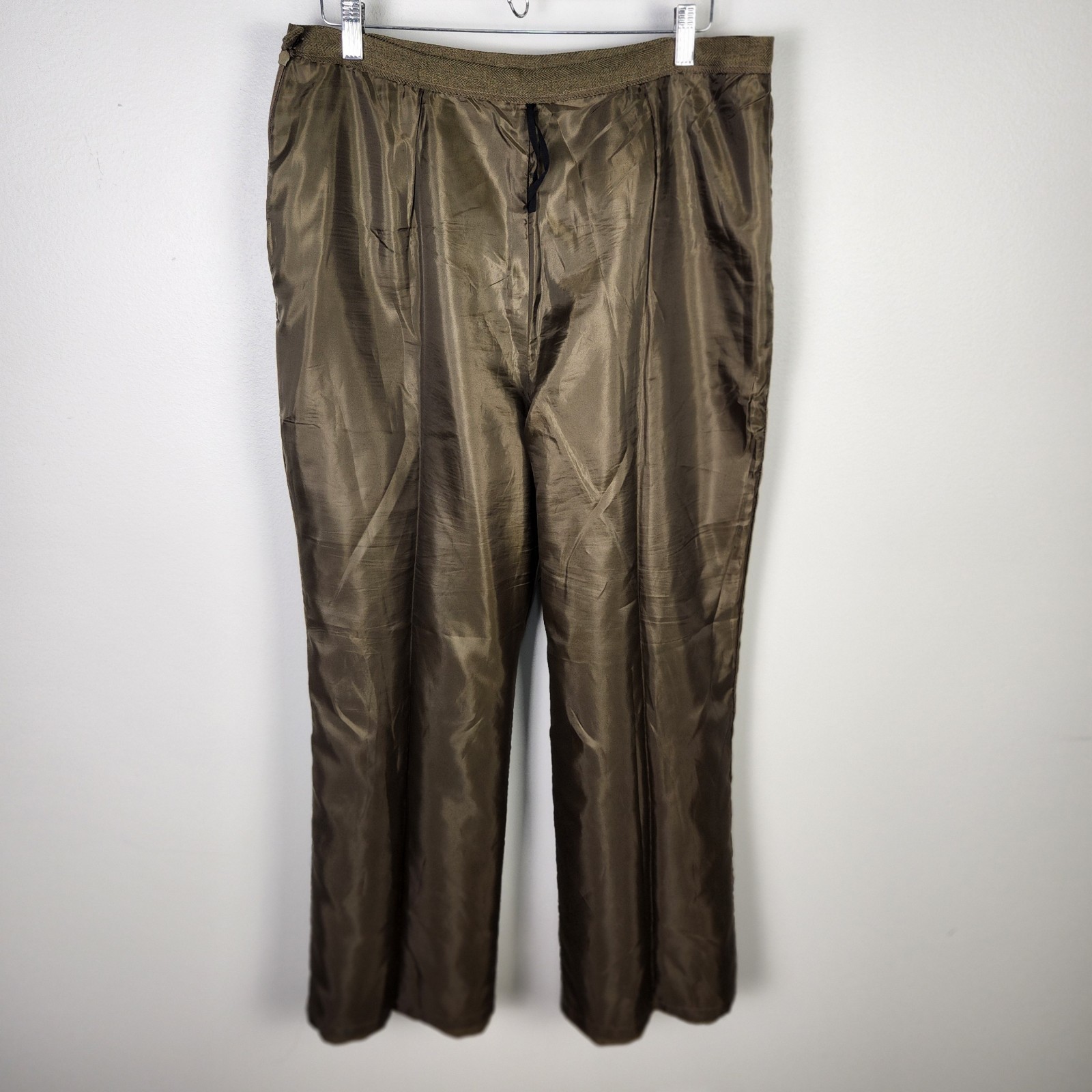 EUC Le Suit 2 Piece Pant Suit Brown Green Herringbone Wide Leg Pant Size 16 #611