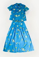 VTG Pendleton 2-Pc Set Southwestern Aztec Maxi Skirt Blouse Blue Women's Small