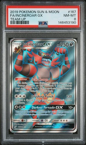 2019 POKEMON SUN & MOON TEAM UP #167 FULL ART/INCINEROAR GX PSA 8