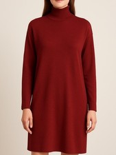 Uniqlo Burgundy Turtleneck Sweater Dress Minimalist Pullover Size M