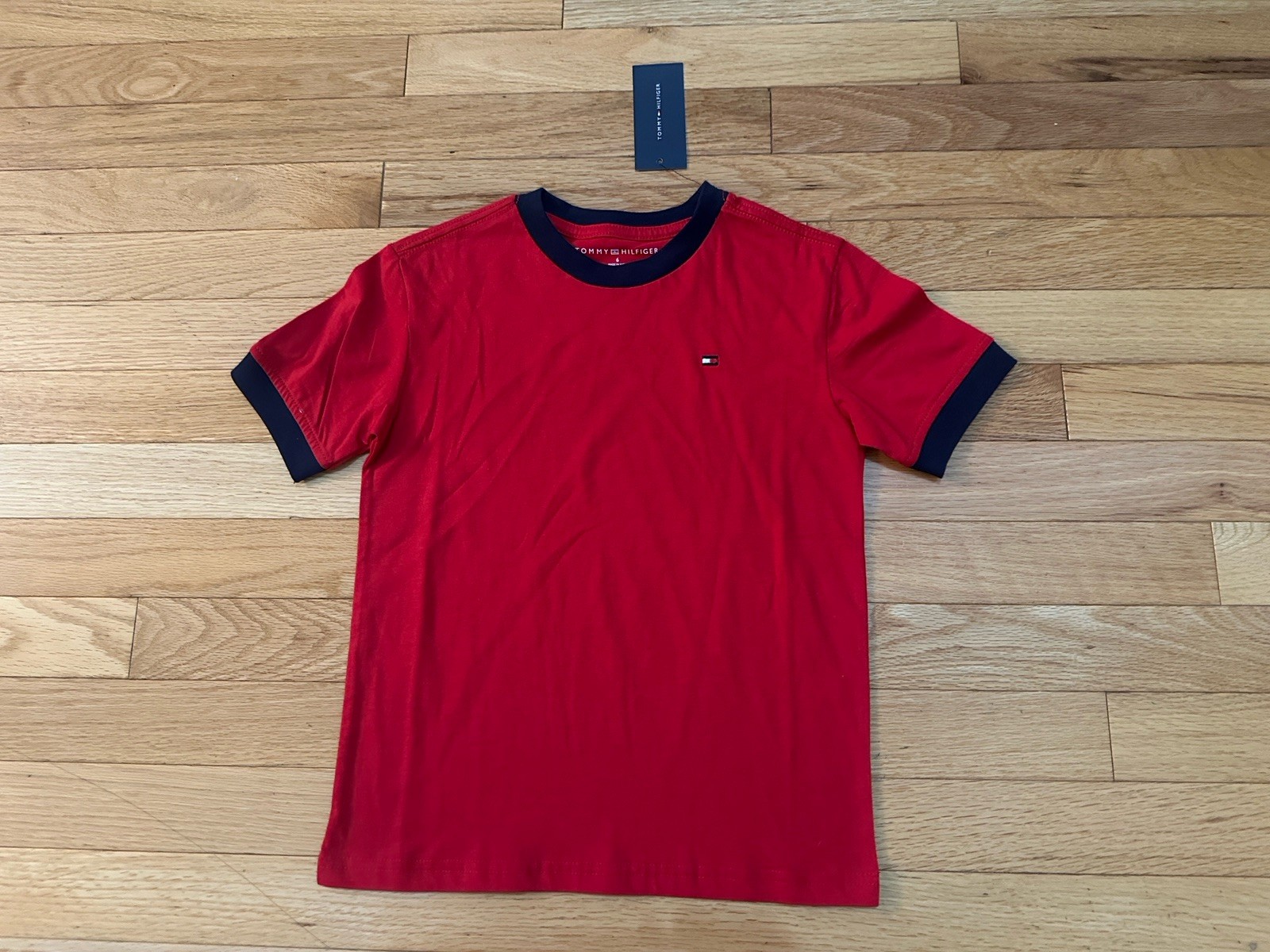 NWT Tommy Hilfiger Boys Red Crewneck T-Shirt Size 6 Logo Tee