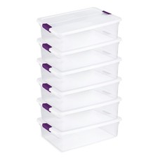 Sterilite 32 Quart Clear Under Bed Storage Container Tote with Latch Lid, 6 Pack