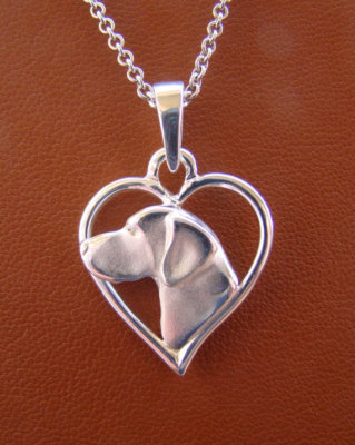 Sterling Silver German Shorthaired Pointer Small Head Study On A Heart Frame 