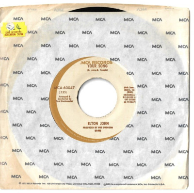 Elton John - Your Song / Take Me To The Pilot - Scarce 1978 USA 2trk vinyl 7''