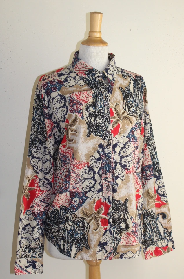Chico's - Sz 2 L - Coton Léger Art-To-Wear Funky Hippie Boho Chemise Floral - Photo 4/4