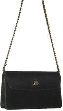 Paco Rabanne Black Textured Canvas Leather Trim Chain Strap Shoulder Bag Purse