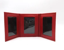 TRIFOLD Frame MINI Holds Three  2x3" Photos Leather Tri-fold RED