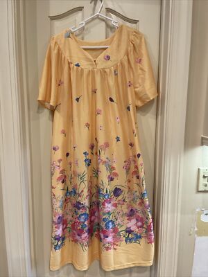 Anthony Richards Vintage MuMu House Dress Yellow Flor Print Womens Large Pockets