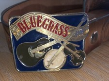 Vintage Bluegrass Made in USA Belt Buckle With Country music Leather Belt