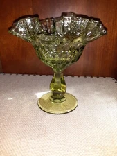 Vintage Fenton Colonial Green Thumbprint Compote