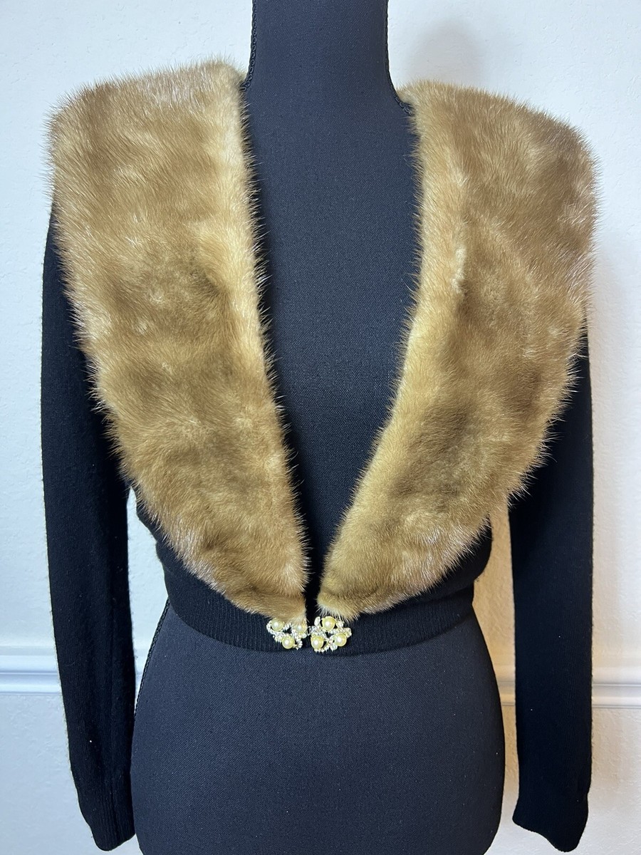 Vintage 1950's Cashmere Fox Fur Cardigan Sweater M Bernhard