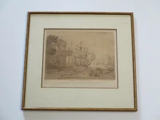 EARLOM ETCHING CLAUDE LORRAIN LANDSCAPE FRENCH ANTIQUE 29 NAUTICAL SHIP MARINA