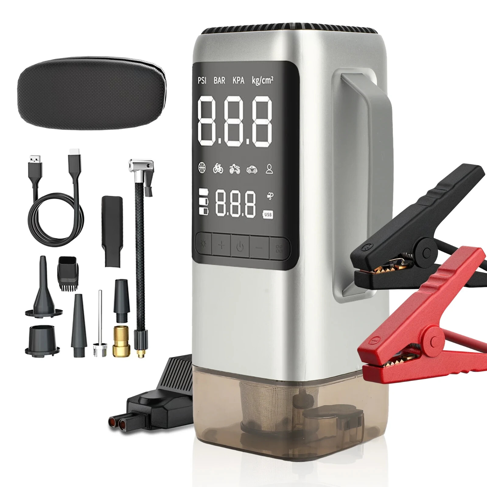 5 in 1 Jump Starter with Air Compressor, 2500A Peak Car Battery Jump Starter (fo