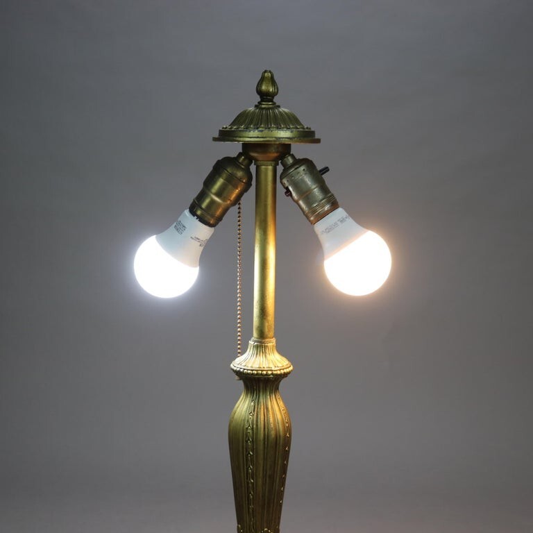 Antique Bradley & Hubbard School Six Panel Slag Glass Table Lamp C1920