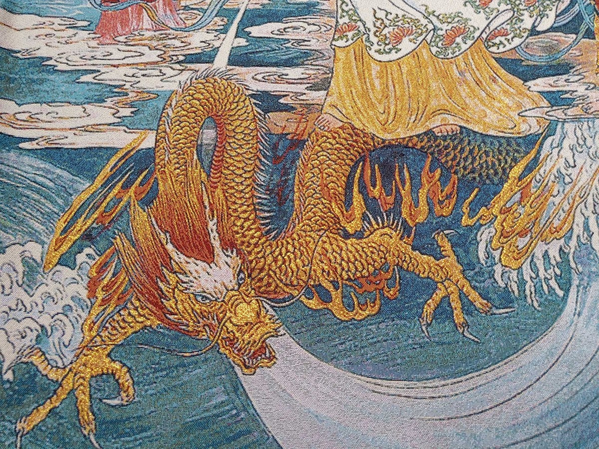 置物 Thanka 36in Tibetan Silk Thangka Tangka Guanyin Dragon Child Mural
