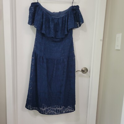 Cooper ST Dress Blue Off Shoulder Tiered Ruffle Midi Size 8 