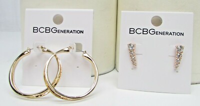 2PAIR BCBGeneration Assorted GLD Hoop 41091 & Rhinestone Rose GLD Stud 41289 NEW