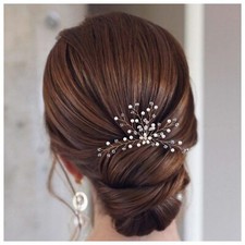 Crystal Pearl Wedding Hairpins Barrette Rhinestone Pearl Flower Hair Pins Bar...