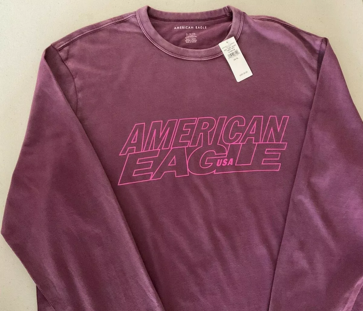 American Eagle Men s Graphic Faded Purple Long Sleeve T Shirt