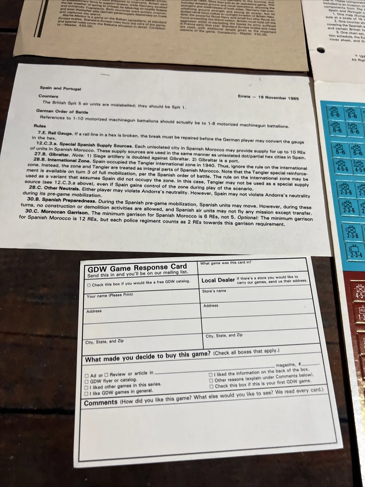 GDW 1984 - España y Portugal - Segunda Guerra Mundial Serie Europa Juego X (SIN PERFORAR) Foto 3 de 4