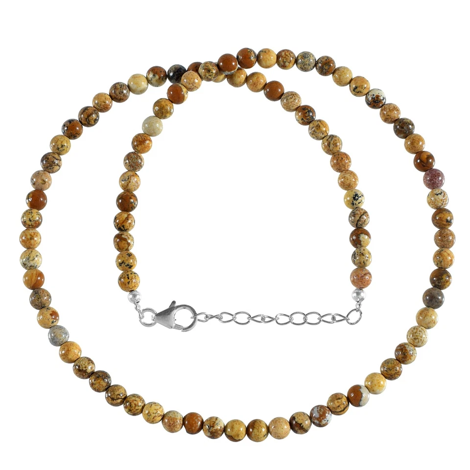 Fatto a Mano Naturale Immagine Diaspro 4mm Rotondo Perline Catenina 18 " Filo - Immagine 2 di 4