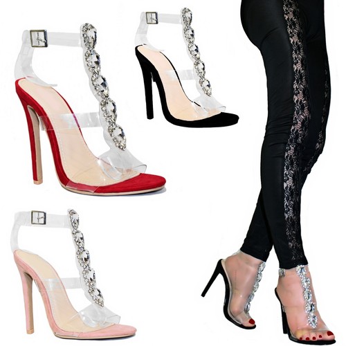 Scarpe donna Sandali Gioiello Pietre Strass Tacco alto 12 Trasparente B68 |  eBay