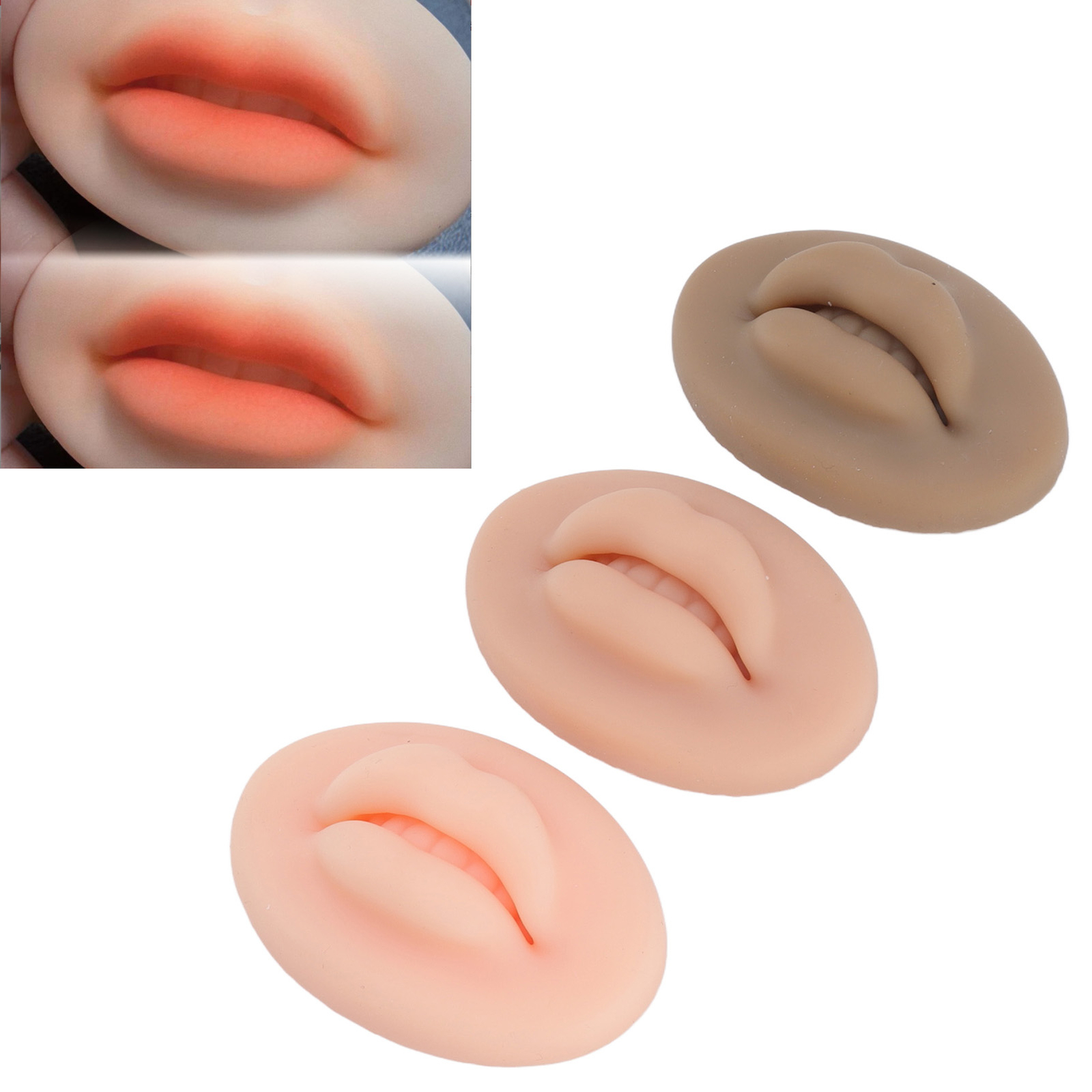3D Silicone Practice Lip Easy Colored Tattoo Practice Lips Cosmetic 3pcs Fake