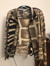 Damee Inc Jacket Sheer Zip Layering Top Blouse 2pc M Medium