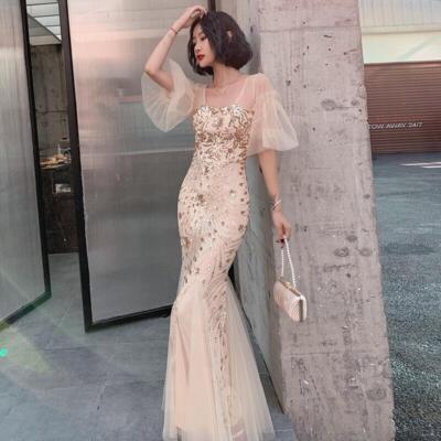 Womens Square Neck Glitter Sequin Fishtail Long Dress Wedding Dress Party Gown