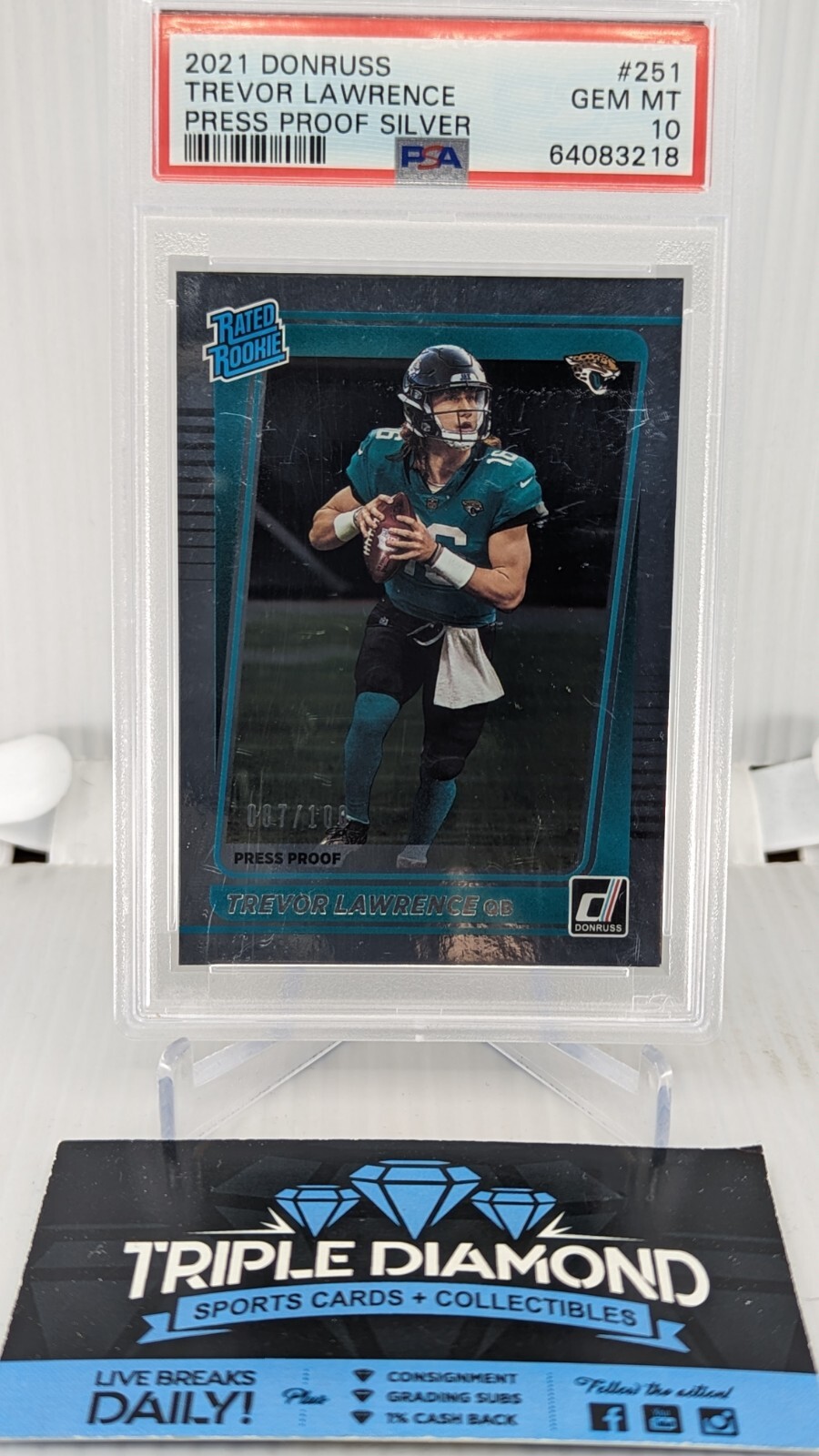 2021 Donruss Trevor Lawrence Rated Rookie Press Proof Silver 87/100 PSA 10 K111