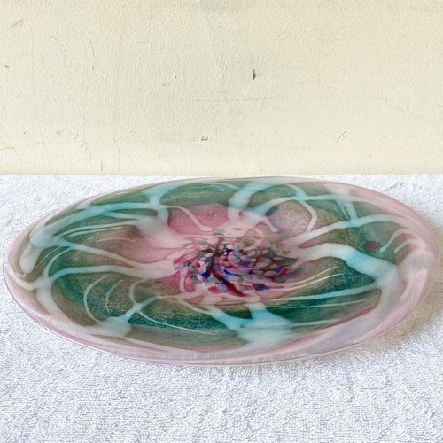 Placa de vidrio posmoderna soplada a mano rosa y verde - Imagen 5 de 6