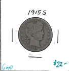 1915-S Barber Quarter Good