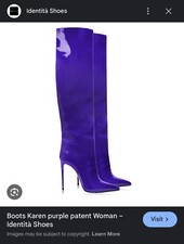Stivali al ginocchio con tacco Identita viola brevetto UK39 nuovi con scatola