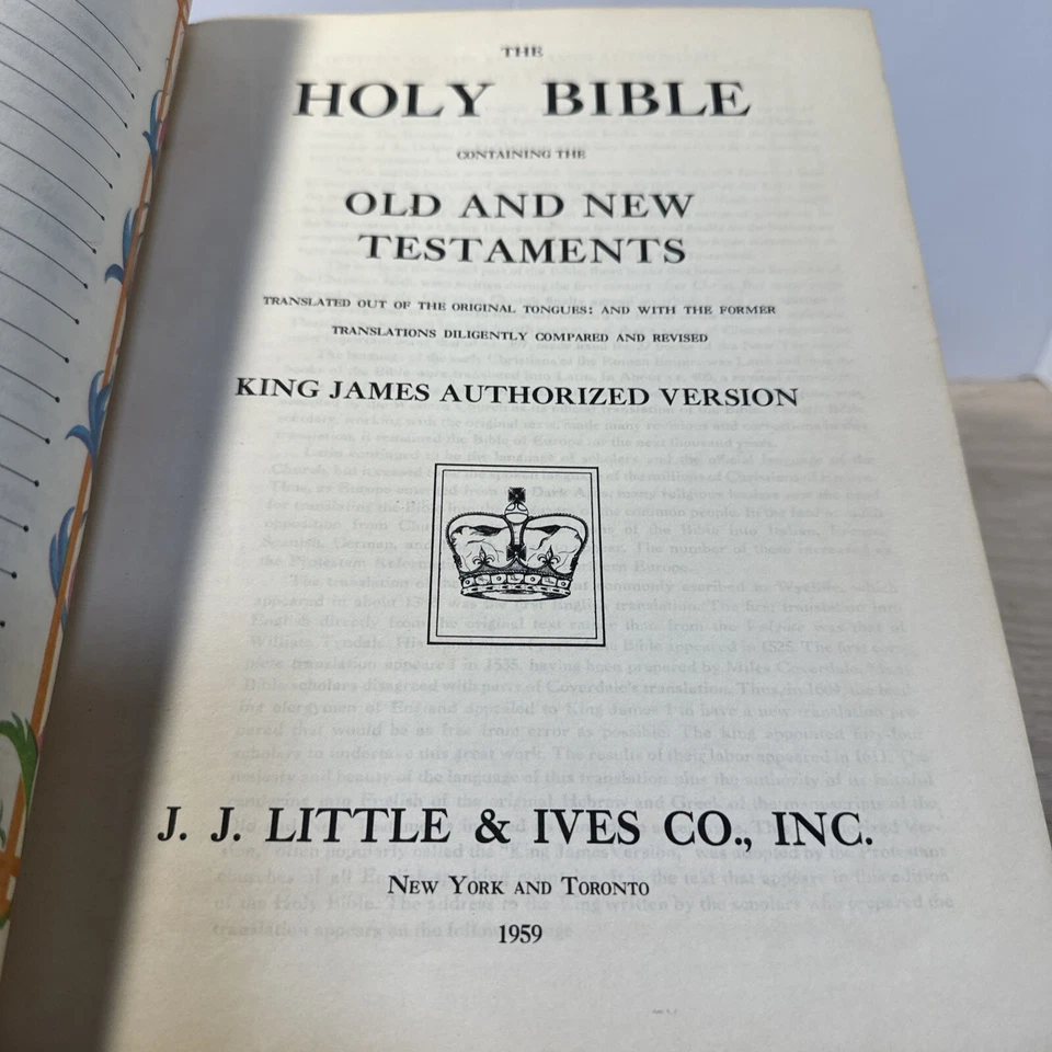 HOLY BIBLE King James Version KJV J. J. Little & Ives Co. 1959 Large Print Weddi - Image 3 of 4