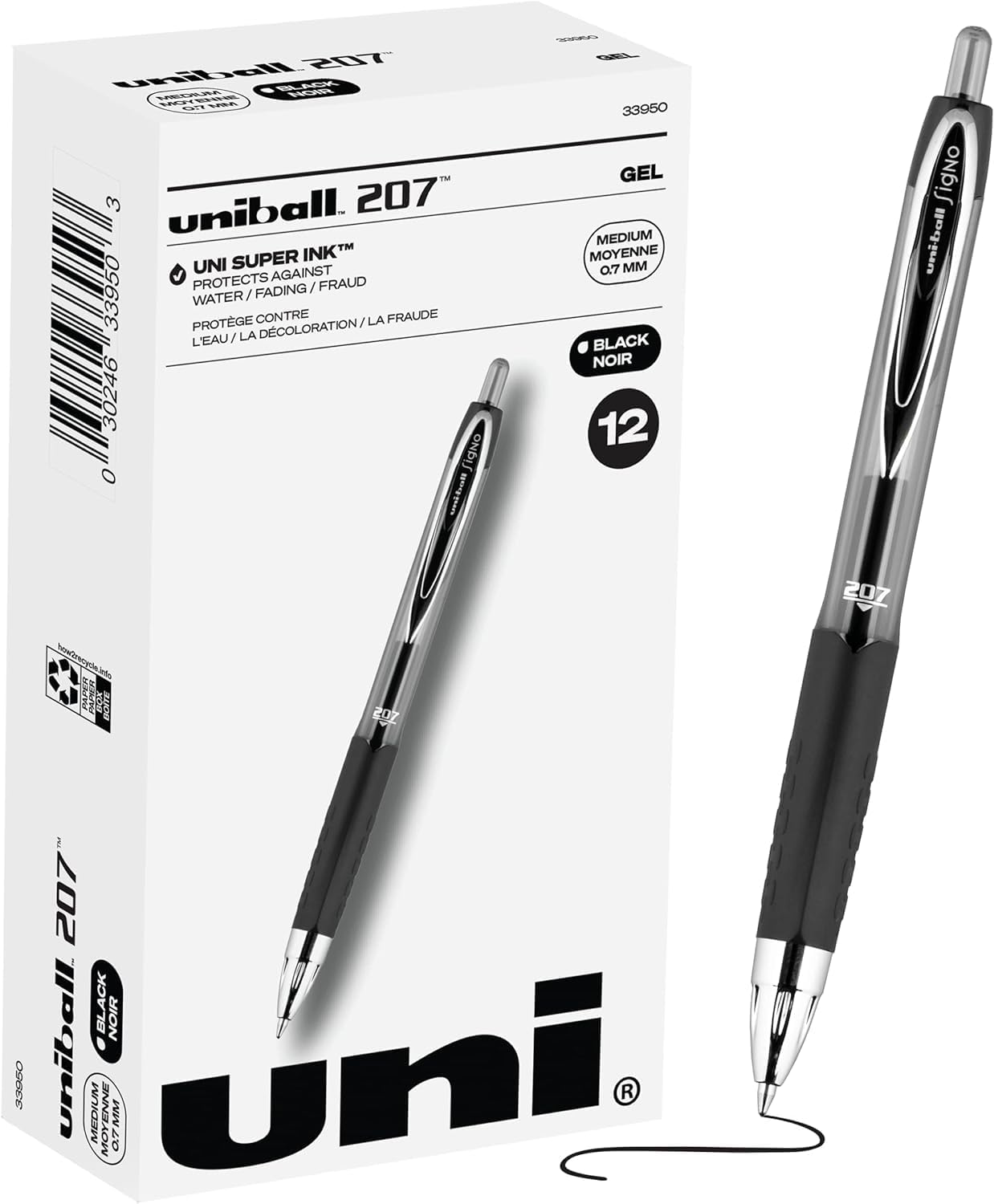 Black Retractable Gel Pens, 12 Pack, Medium Points