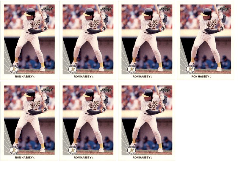 (7) 1990 Leaf #326 Ron Hassey Oakland Athletics Card Lot