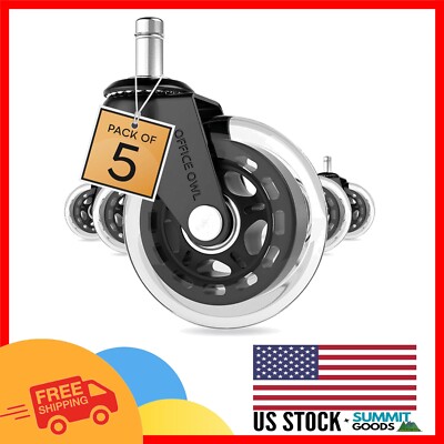 Set of 5 Rollerblade Office Chair Wheels - Safe for All Floors, 650 LBS Support