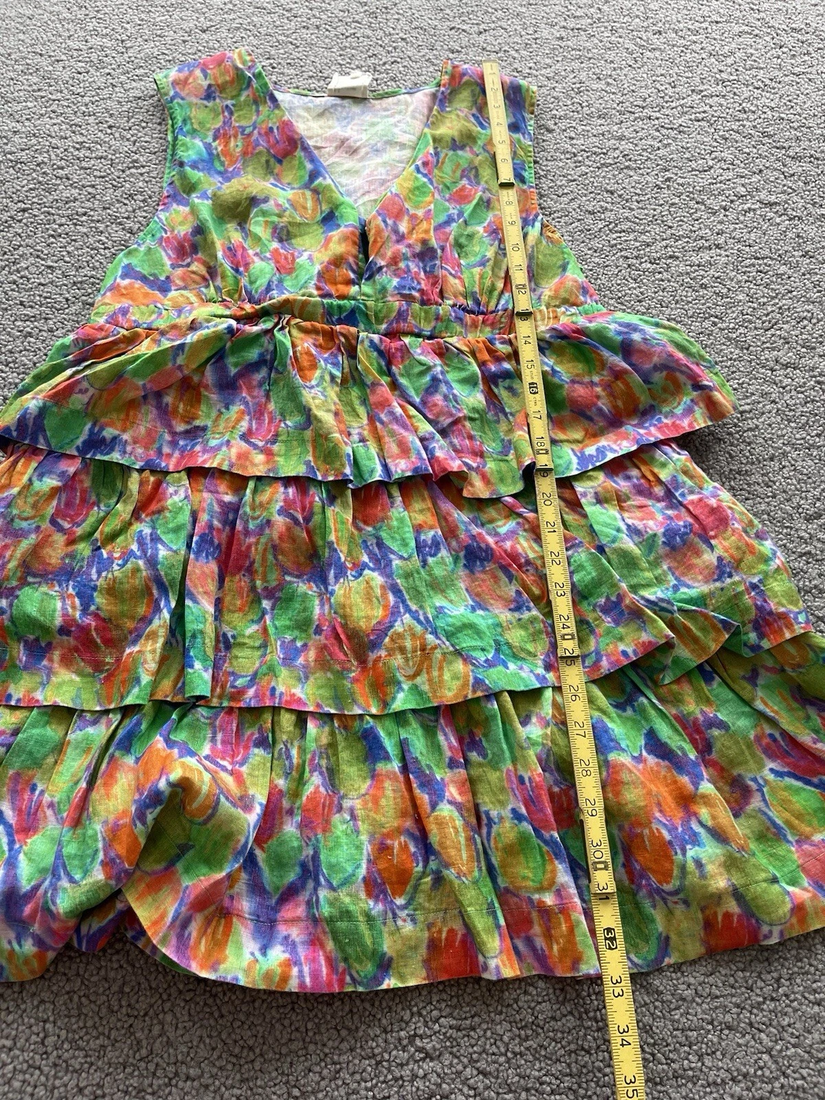 PALM ANGELS Anthropologie Hope For Flowers mini abito lino a strati motivo verde preppy XL nuovo