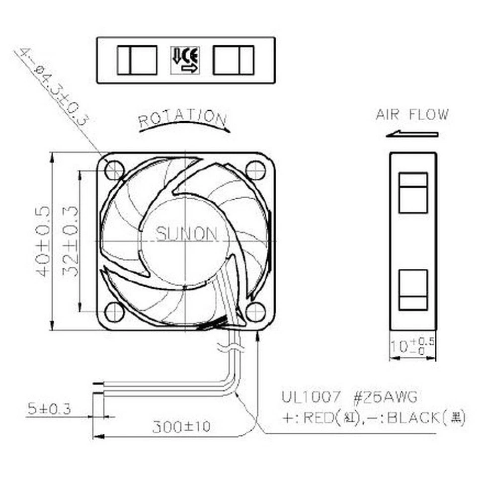 Lüfter 12V DC 0,48W 40x40x10mm 11,9m³/h 5800U/Min 11,9m³/h Sunon MF40101V21000UA - Bild 2 von 4
