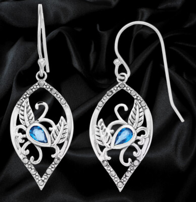 Tori Hill Sterling Silber Markasait & blaues Glas Ohrhänger / Schwan NEU-OVP