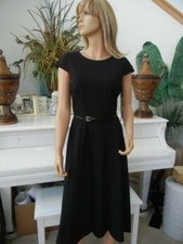 NWT TOMMY HILFIGER BLACK FIT & FLARE SILHOUETTE BELTED MIDI DRESS SIZE 10
