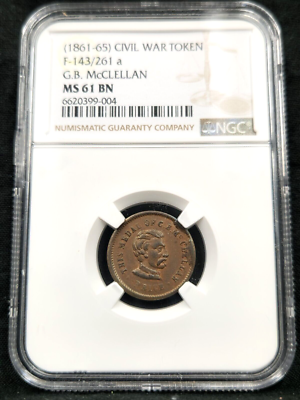 1861-65 Civil War Token F-143/261 a G.B. McClellan MS 61 BN