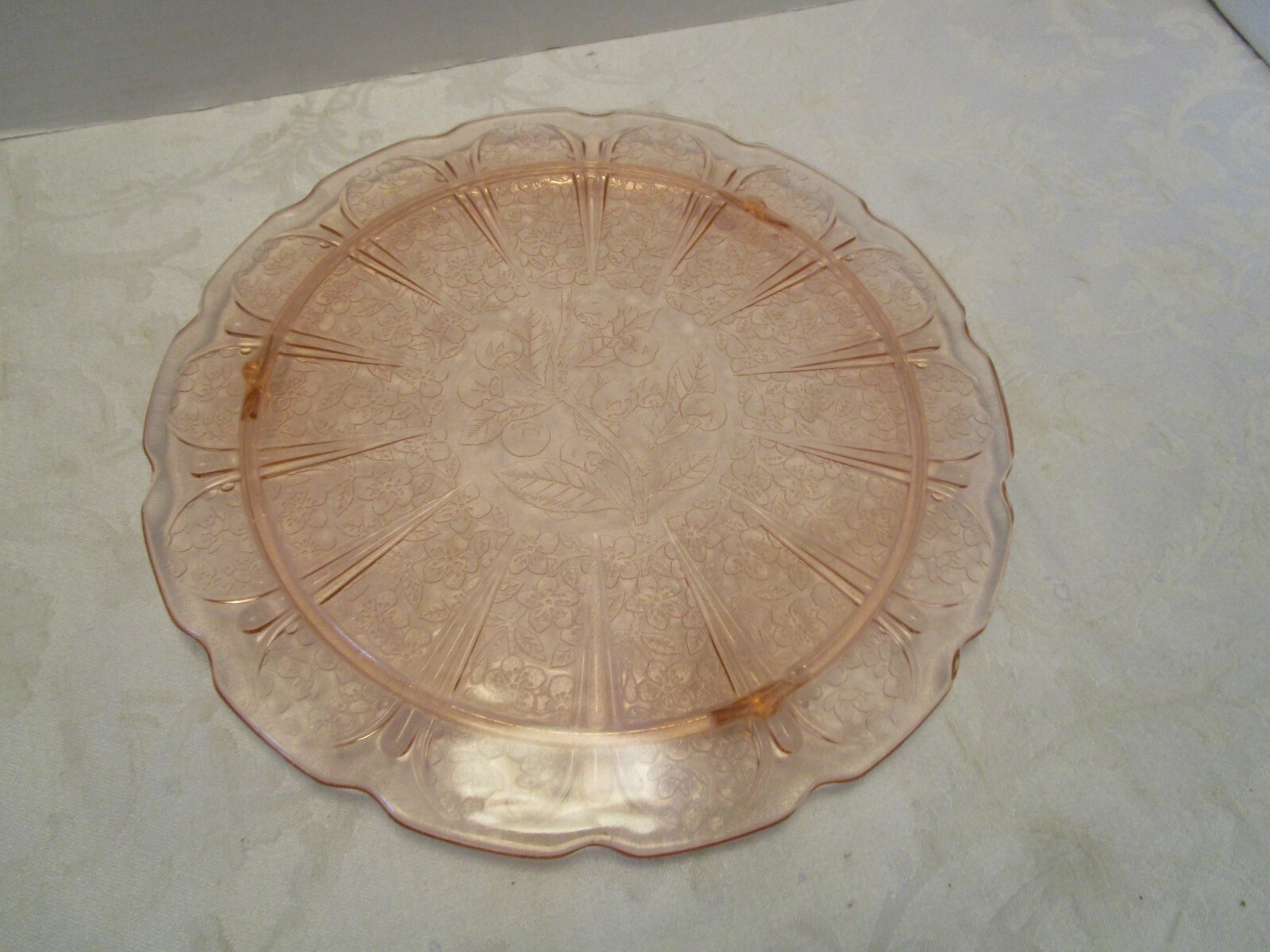 Vintage Pink Depression Glass Cake-plate Platter Jeanette Cherry Blossom 10.2” W