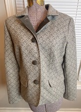 Talbots Tweed Blazer Women Size 6 Gray Wool Velvet Professional Academia Jacket